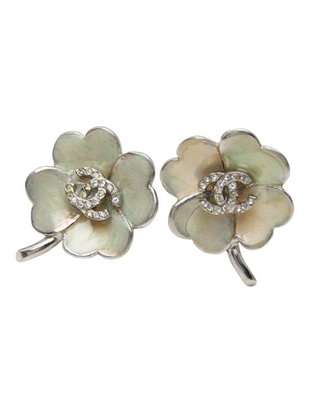 Chanel 04P CC Logo Clover Earrings Metal Rhinestone